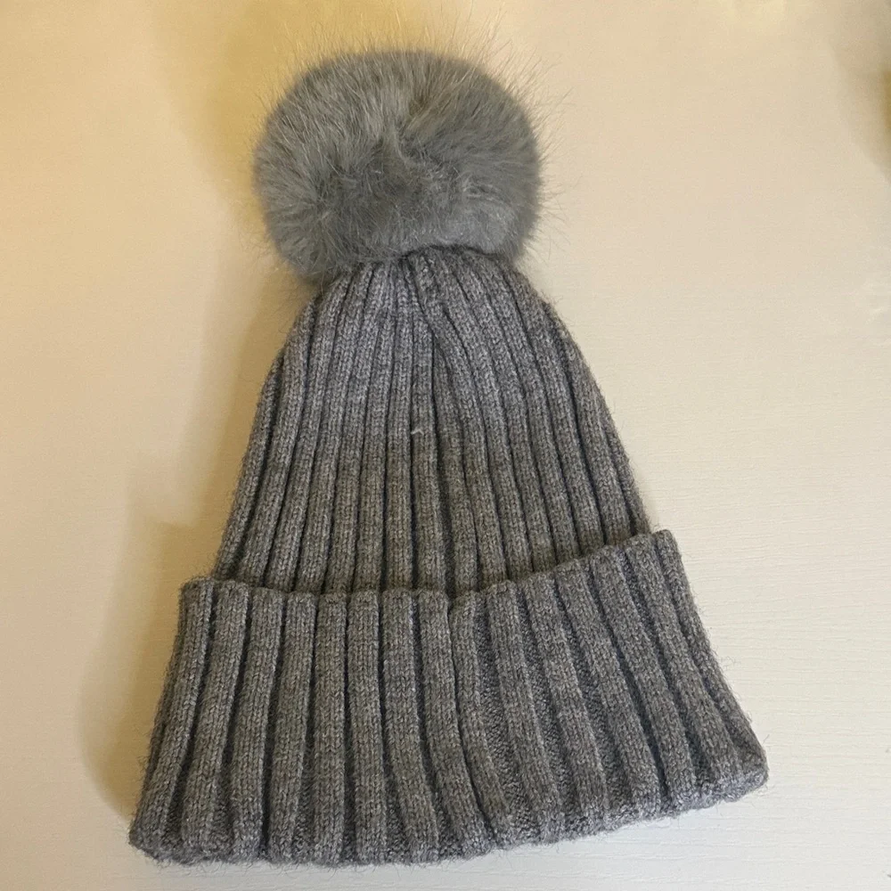 H&M Kids' Gray Knit Beanie with Pom-Pom
